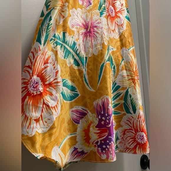VTG Romantic Moods 90s Y2K Yellow Tropical Floral Cami Slip Mini Dress - L - Picture 9 of 15